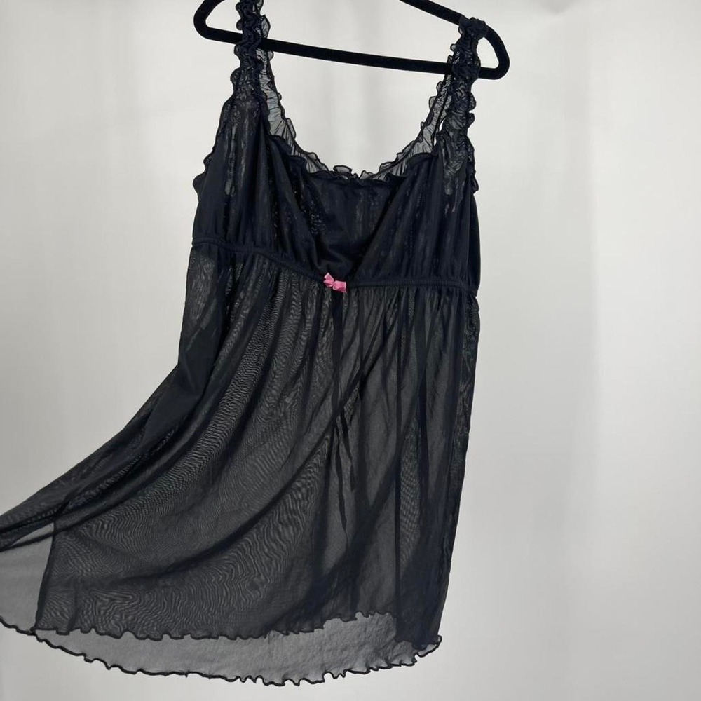 Y2k Victoria's Secret Babydoll Dress Silk Sheer Mesh Bow XL Mini Ruffle Lingerie - Picture 2 of 8